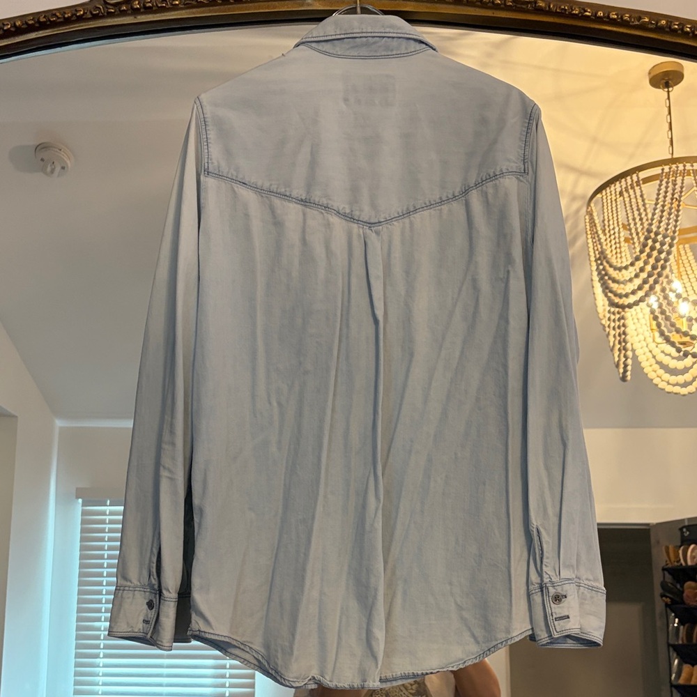 Express Light Blue Button-Down Utility Shirt - image 3